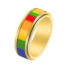 Stainless Steel Rainbow Anxiety Relief Ring Gold Size 6