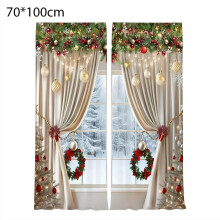 Christmas Ball Holiday Curtains Red 2D Print 2 Pieces