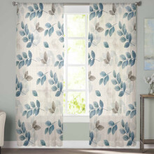 Sheer Curtains Blue-Gray Eucalyptus on Linen 52x84 in Light