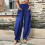 Women's Solid Blue Oversized Trousers with Elastic Waist 3