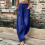 Women's Solid Blue Oversized Trousers with Elastic Waist 4