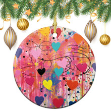 Pink Heart Ceramic Ornament Polka Dot Double-Sided