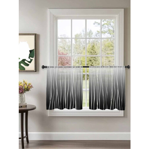 Sheer Curtains Black Wave Gradient on White 52x45 Inch 1