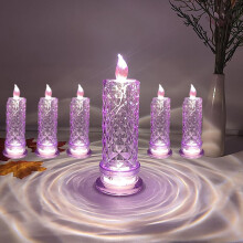 LED Crystal Candle Lights Purple Rose Flameless 6 Pack