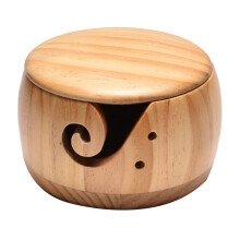 Wooden Yarn Bowl,Yarn Bowls with Lid for Knitting Crochet Yarn Holder Handmade Yarn Storage Bowl,Light Wood