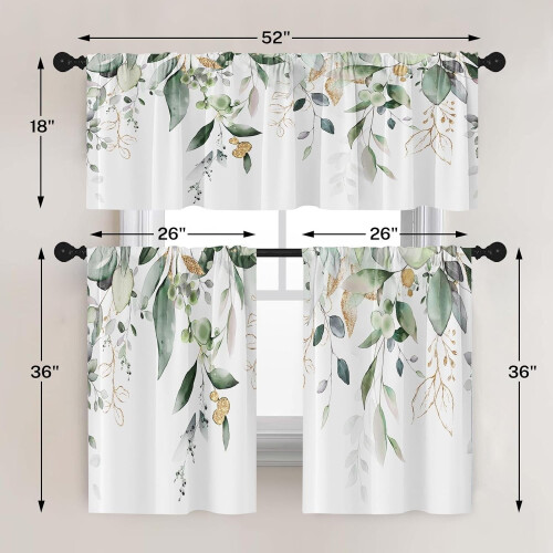 Spring Leaves Kitchen Curtains Valance & Tier Set Green 1