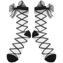 Women Mesh Socks Polyester Glass Fiber Bow Shape 1 Pair