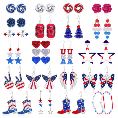 Soumake Patriotic Dangle Earrings Red White Blue 1 Pair
