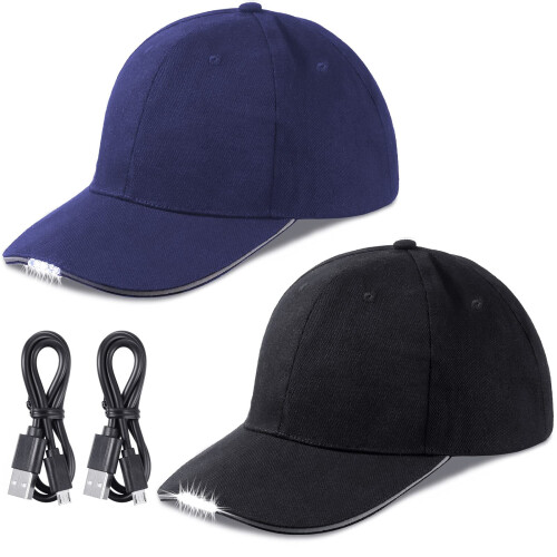 Baseball Cap with Hands-Free LED Headlamp 2-Pack
