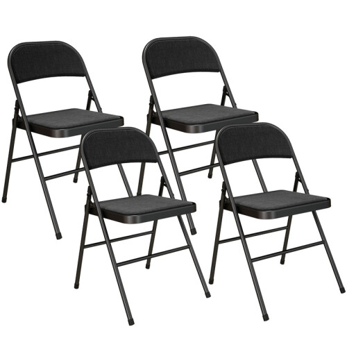 Linen-Look Set of Four Cushioned Folding Chairs - Black 1