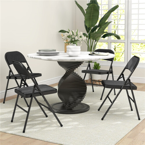 Linen-Look Set of Four Cushioned Folding Chairs - Black 2