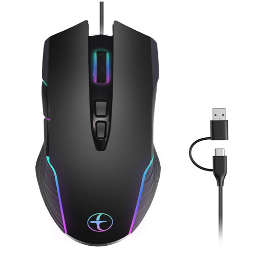 USB/Type-C Ergonomic Wired Gaming Mouse with RGB Backlit, Moving Mouse Jiggler Keeps Computer Awake 4 Adjustable DPI
