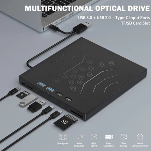 7-in-1 External CD/DVD Drive Player USB3.0 Portable External Disk Optical Drive CD Burner for PC Laptop
