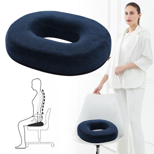 Velvet Memory Foam Seat Cushion Navy Blue 1 Pack