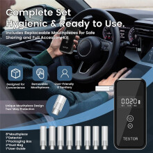 Handheld Digital Alcohol Detector Breathalyzer Breath Alcohol Tester with 8 Mouthpieces for Driving Social Safety