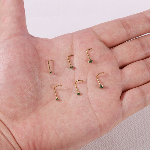 CZ Nose Studs Gold Plated 6 Pieces 20G 2