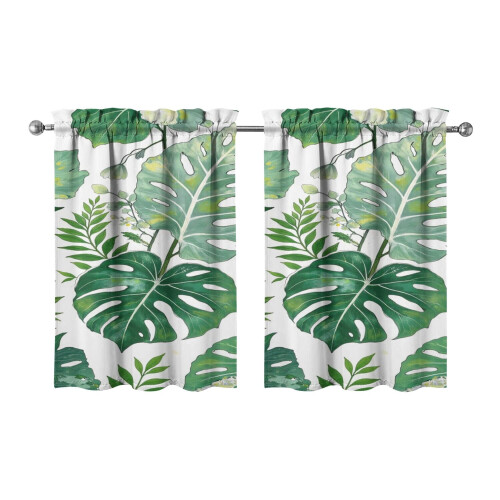Vintage Green Tropical Leaf Kitchen Curtains 28x36 Inch 2
