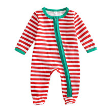 Baby Christmas Jumpsuit Winter Long Sleeve Striped Footed