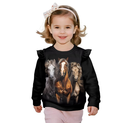Western Horse Toddler Ruffle Sweatshirt Long Sleeve Pullover