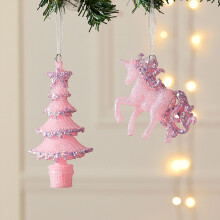 Pink Glitter Christmas Ornaments Acrylic Bow Bell Tree