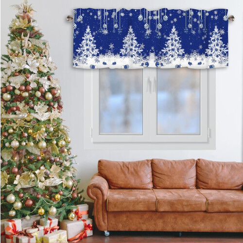 Christmas Snowflake Valance Blue White 54x18 in 1