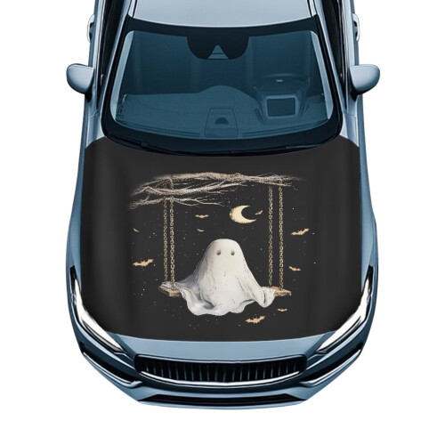 Car Hood Cover Spooky Print Elastic Polyester for Sedans