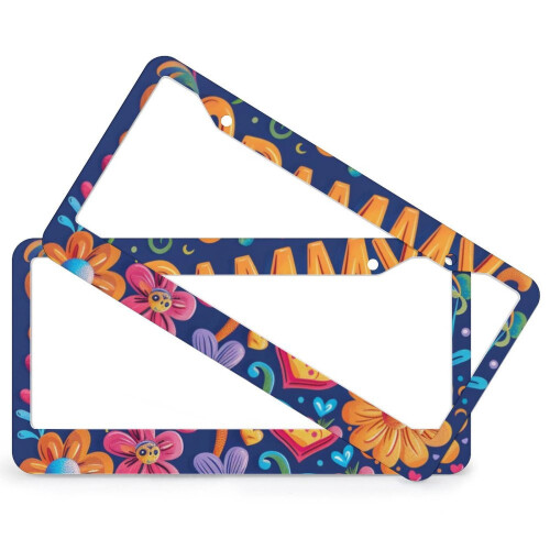 Retro Floral License Plate Covers 2 Pack Metal Frame 1