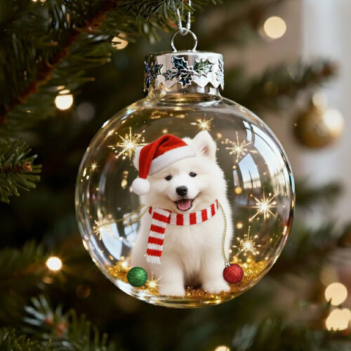 Christmas Dog Clear Ball Ornament White Samoyed 1 pc
