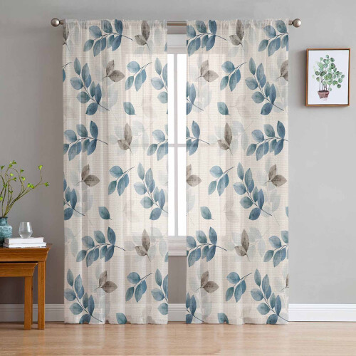 Sheer Curtains Blue-Gray Eucalyptus on Linen 52x84 in Light 2