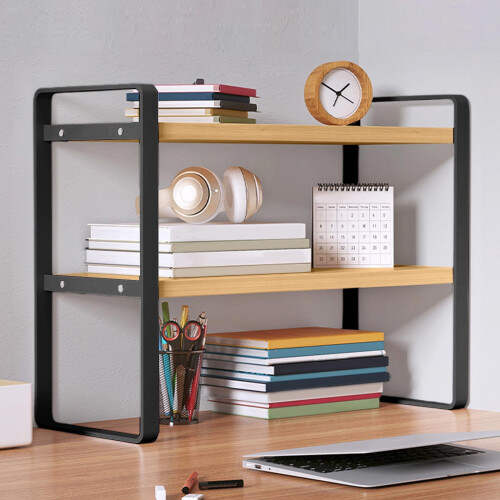 Wooden Bookshelf 2-Tier Modern Open Shelf Stand