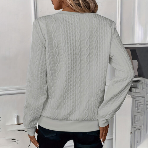 Women's Cable Knit Half-Zip Sweater V-Neck Long Sleeve 2