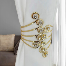 Gold Metal Curtain Tiebacks with Rhinestones Adjustable