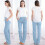 Women's Light Blue Lounge Pants Cotton Blend XL 7