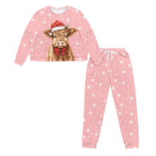 Highland Cow Christmas Pajama Set Long Sleeve Crewneck with