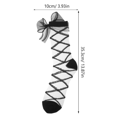 Women Mesh Socks Polyester Glass Fiber Bow Shape 1 Pair 1