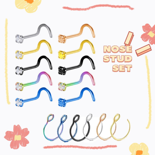 Fake C-Shaped Nose Hoop Ring Set 16 Pcs 20g 2