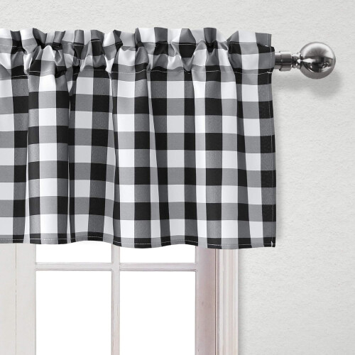 Semi Sheer Kitchen Curtains Set Black White 3 Piece 2