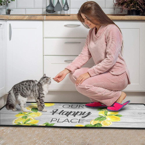 Lemon Kitchen Mats Set Crystal Velvet Black Edge 2 pcs 1