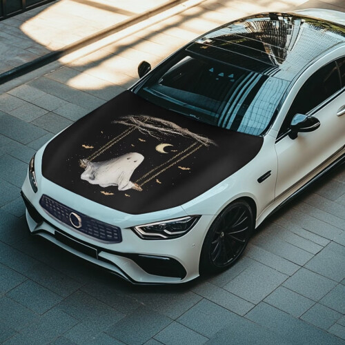 Car Hood Cover Spooky Print Elastic Polyester for Sedans 2