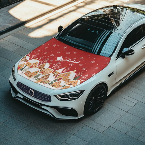 Car Hood Cover Elastic Polyester Film Snowflake Design 1