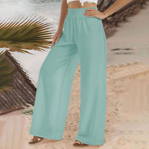 Women's Wide Leg Dress Pants Blue XL Solid Washed 2
