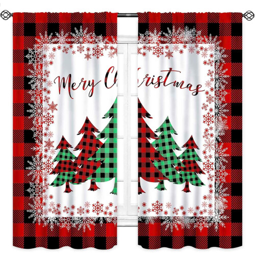 Christmas Tree Kitchen Curtains Red Snowflake Design 2 2
