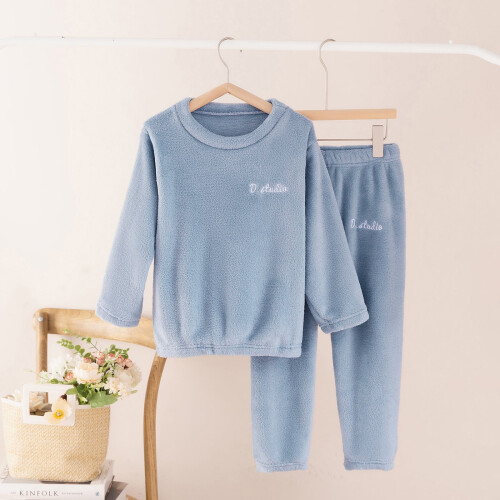 Fuzzy Pajama Set for Toddlers Blue 3-4 Years 1