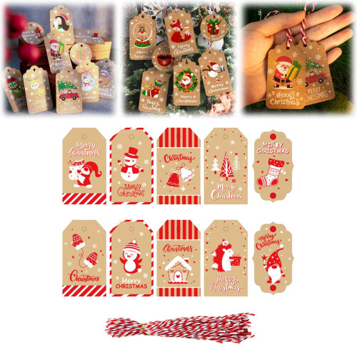 Christmas Paper Tags Brown with Jute 50PCS