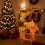 Pre-Lit Glittering Reindeer Decor with Gold Bell and 4