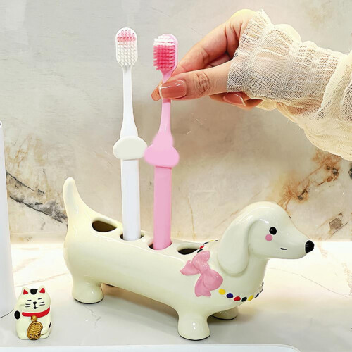Ceramic Dog-Shaped Toothbrush Holder with 4 Holes 1