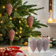 Pine Cone Ornaments Rustic Plastic 3-Pack Brown 7.1x5.1x2.5