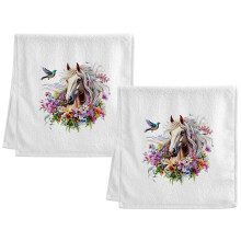 Horse and Bird Hand Towels Cotton Bathroom Set 15.5x29.5