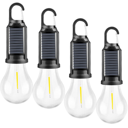 USB Rechargeable Solar LED Tent Lights with Clip Hook 4-Pack