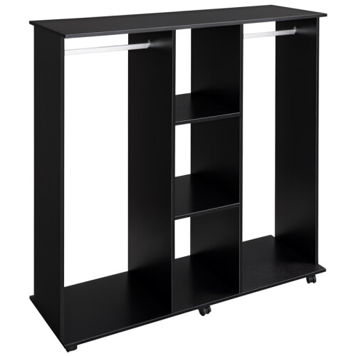 Open Wardrobe Double Mobile Storage Shelves Organizer W/6 Wheels-Black
